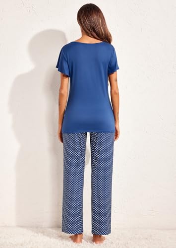Ekouaer 2-Piece Pajama Set for Women Red Stripes & Blue Polka Dots XX-Large