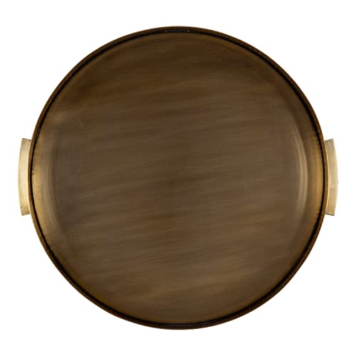 Gold 17-Inch Round Decorative Metal Tray with Hammered Surface - Modern Glam