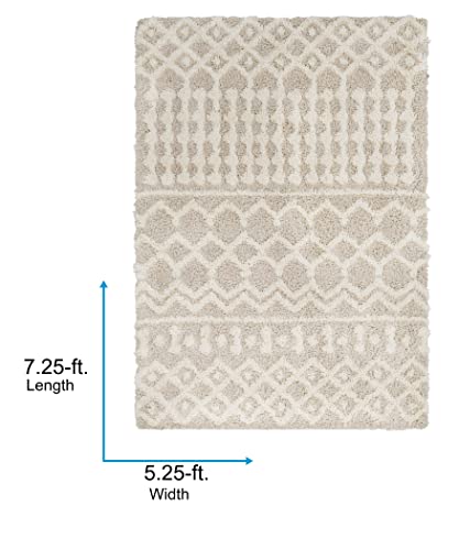 Livabliss Moroccan Shag Area Rug 5'3" x 7'3" Beige Modern Home Decor