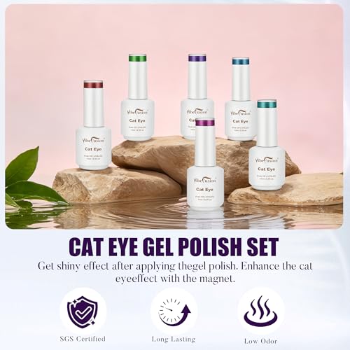 VibeFusion Cat Eye Gel Nail Polish Set 6 Colors 15ml - HEMA & TPO-Free, Long-Lasting Manicure