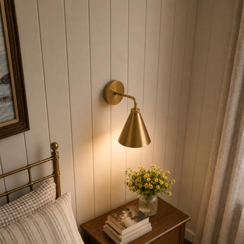 Vintage Modern Brass Wall Sconce - 6 Inch Conical Wall Lamp, Durable Metal Finish