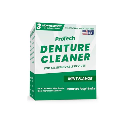 Pro Tech Denture & Clear Aligner Cleaner Crystals - Mint, 12 Pack, 3 Months Supply