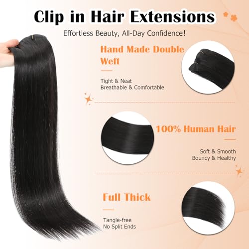 Natural Black Clip-In Hair Extensions 7PCS 120g 24 Inch Remy Human Hair
