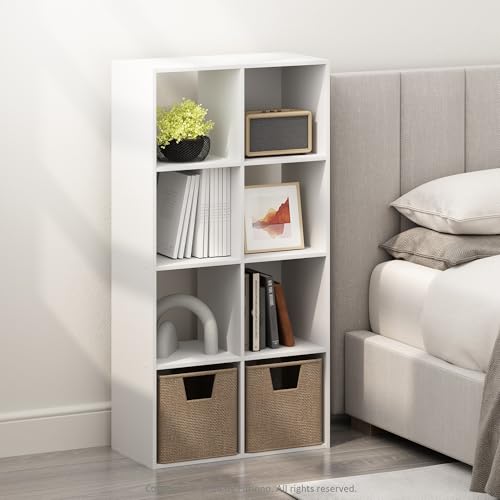 White 8-Cube Book Shelf - Modern Cube Storage Organizer for Living Room & Bedroom
