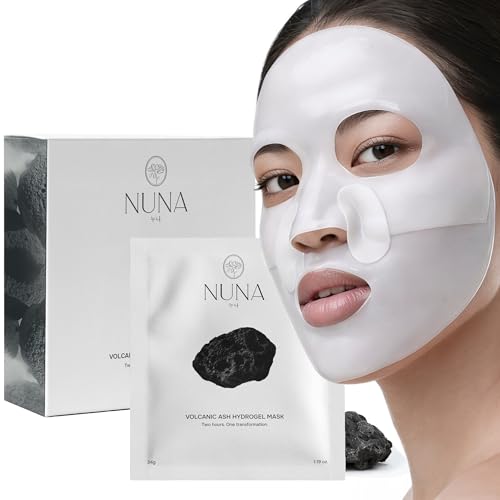 NUNA Volcanic Ash Hydrogel Face Masks with Smile Line Patches ? Korean Glass Skin Detox & Deep Hydrating Jelly Mask with Hyaluronic Acid, Ceramides ? Overnight Moisturizing + Purifying Care, 7 Sheets