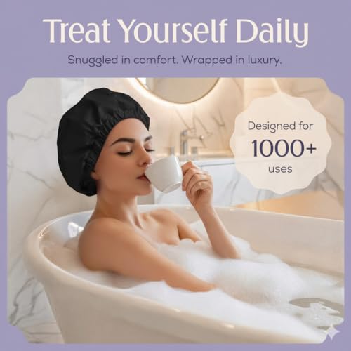 Waterproof Reusable Shower Cap for Long Hair with Anti-Frizz Terry Lining