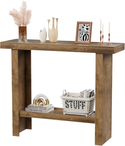 LIFECHOVY Farmhouse Narrow Wood Entryway Console Table with Storage - Brown