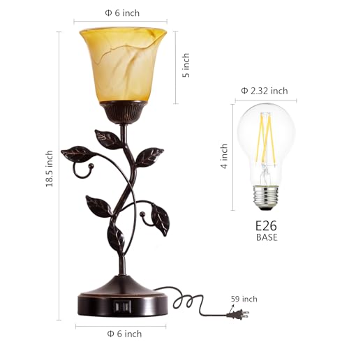 2 Pack Touch Vintage Bedroom Leaf Table Lamps with USB Ports - Bronze, Dimmable