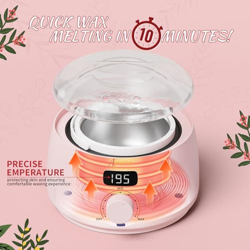 Ajoura 1lb Refill Wax Beans for Hair Removal Kit + Ajoura Digital Wax Warmer, 10 minutes Quick-Heat Hair Removal Kit with Precision Temp. Control