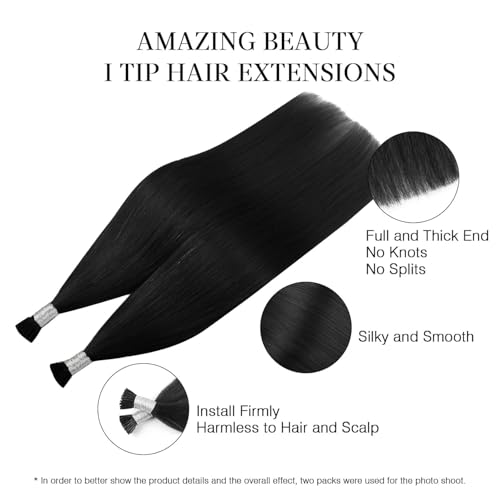 Hair Extensions I Tip Fusion 18 Inch Jet Black #1 - Remy Human Hair