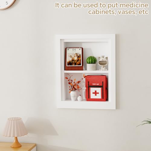BPMFDTNL Classic 2-Tier White Recessed Solid Wood Bathroom Medicine Cabinet