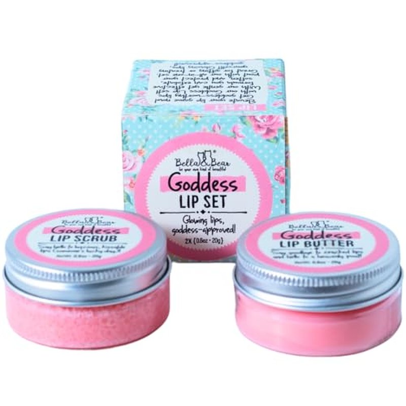 Bella & Bear Goddess Lip Scrub & Lip Butter Set ? Lovely Gift for Women - Teen Girls & Tweens