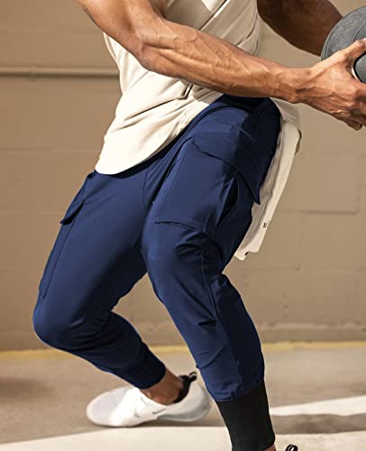 Men's Tapered Jogger Pants - Athletic Workout Sweatpants, Navy Blue, Medium
