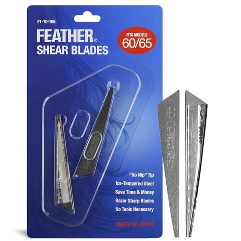 Feather - Switch-Blade Haircutting Shears Replacement Blades - for Professional Stylists & Barbers - Stainless Steel - No-Nip Tip - Made in Japan - 60/65 Model