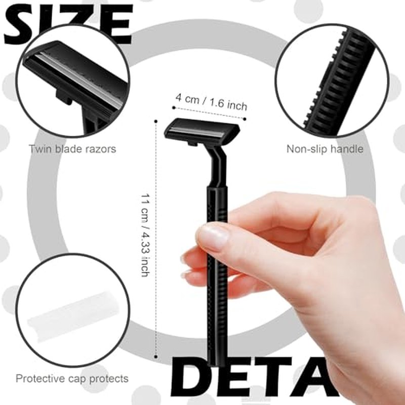 240 Pack Disposable Twin Blade Razors Individually Wrapped, Clear Safety Cap£¬ Multipurpose Portable Shave Razor for Man Woman Bathing Hotel Travel (Black)