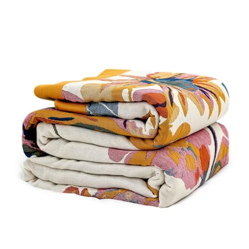 LUTBM King 90x108 Boho Floral Reversible Cotton Throw Blanket – 100% Cotton
