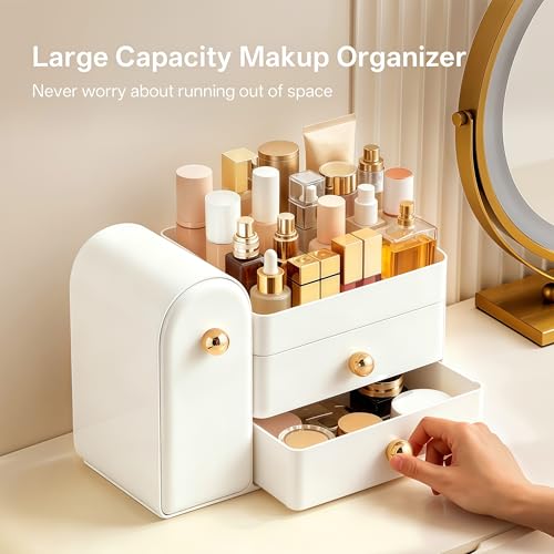 HBlife All White Large Makeup Organizer with Drawers & Brush Holder
