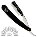 Black Widow Professional Barber Straight Edge Razor - Black, 1.5mm Blade Exposure, Stainless Steel & Chrome, 10 Double Edge Blades