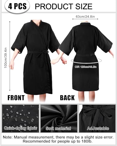 Salon Client Gown Robes Cape with Adjustable Tie - Black, Medium, 4 Pack