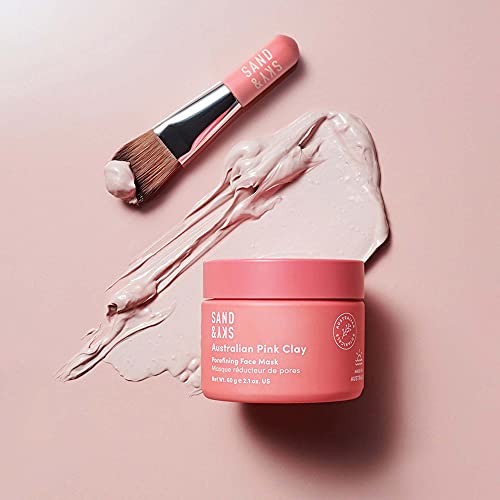 Sand & Sky Clay Mask for Face Pore Minimizer - Australian Pink Clay Detoxifying Face Mask for Pores, Kaolin Clay Mask, Brightening Vitamin C Formula, Brush Included