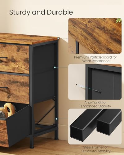 SONGMICS Dresser with 9 Fabric Drawers and TV Stand for Up to 55 Inches - Rustic Brown + Ink Black 11.8"D x 44.8"W x 26.8"H