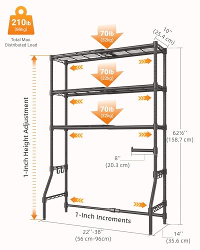 Over Toilet Storage Shelves Rack with Adjustable Width & Height - 3 Tiers, Space Saver