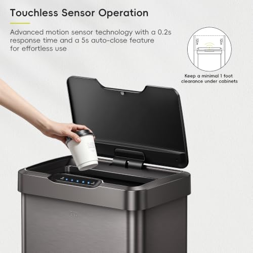 Touchless Motion Sensor Trash Can 13.2 Gal Stainless Steel Kitchen Waste Bin
