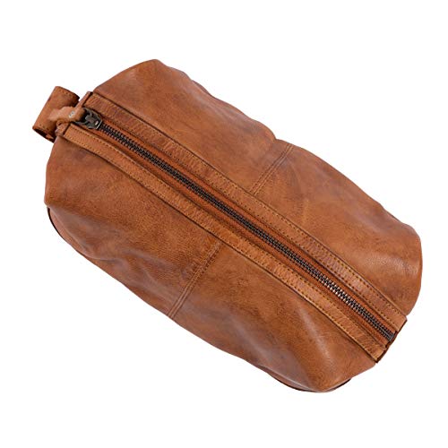 KomalC Premium Unisex Vintage Vanity Dopp Kit - Travel Toiletry Bag Shaving for Men and Women (Light Tan)