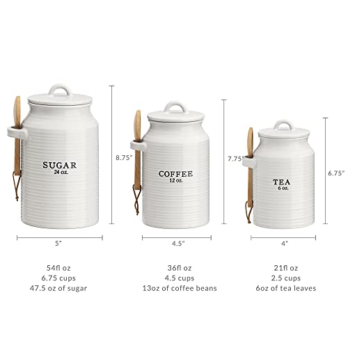 Barnyard Designs White Ceramic Kitchen Canister Set with 3 Lids - Tea, Coffee, Sugar, Set of 3