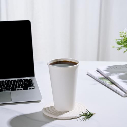 LITOPAK 16oz White Disposable Paper Coffee Cups - 1000 Pack, Bulk, Leak-Proof
