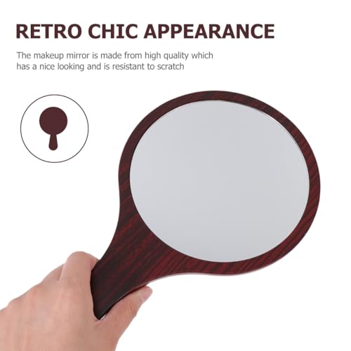 Wooden Handle Makeup Mirror - Handheld Round Cosmetic Mirror for Travel & Home