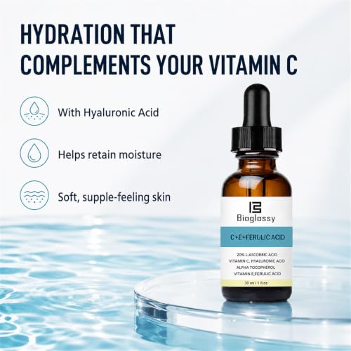 Bioglossy C+E+Ferulic Acid Vitamin C Serum for Face - Anti-Aging, Hydrating, 1 Fl Oz