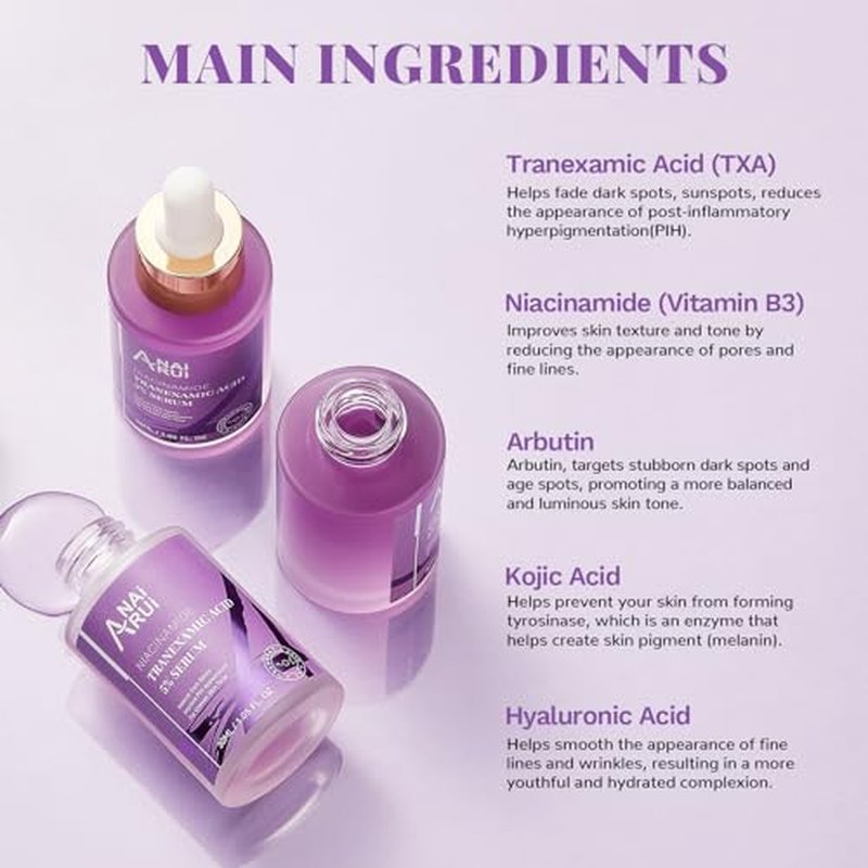 ANAI RUI 5% Tranexamic Acid Serum With Niacinamide, Kojic Acid, Arbutin, Dark Spot Care, PIH, for Uneven Skin Tone 1FL.Oz