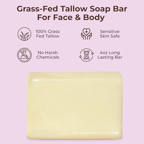 All-Natural Grass-Fed Tallow Soap Bars - Gentle Lavender Scent, Pack of 3