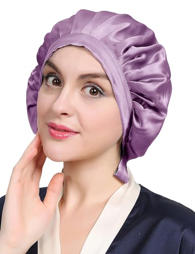 Lavender Medium Mulberry Silk Sleep Bonnet for Women Hair Care