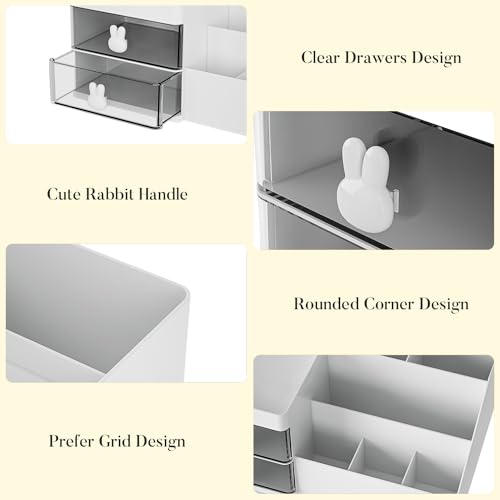Makeup Organizer with Drawers for Vanity, Cosmetic Storage Box - White-Clear