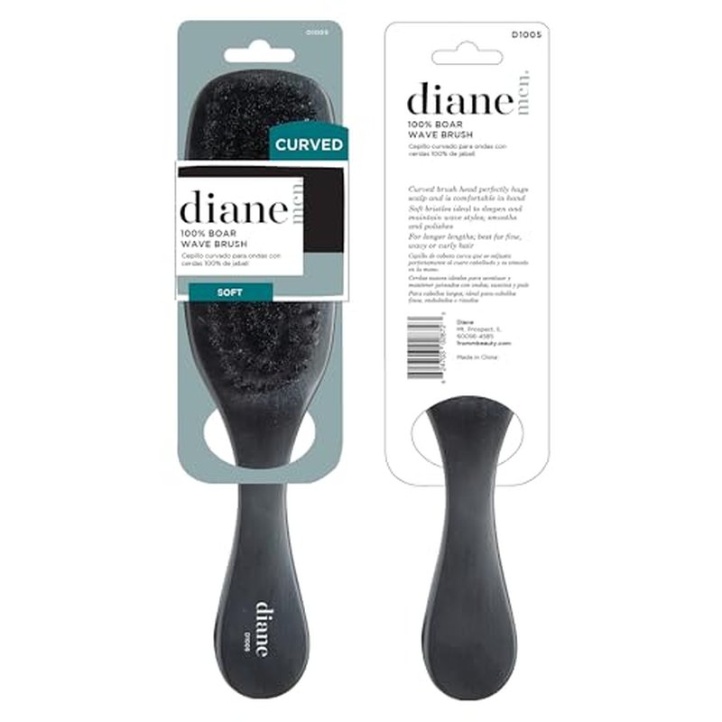 Diane Boar Curved Wave Brush for Men and Women - Black, Soft Bristles for Fine to Medium Hair - Use for Detangling, Smoothing, Wave Styles, Soft on Scalp, Restore Shine and Texture (Pack of 2)