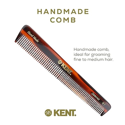 Kent 4T 6 Inch Double Tooth Dressing Comb, Coarse and Fine Grooming Comb for Hair, Beard, Mustache - Styling for Men, Women, and Kids. Made in England