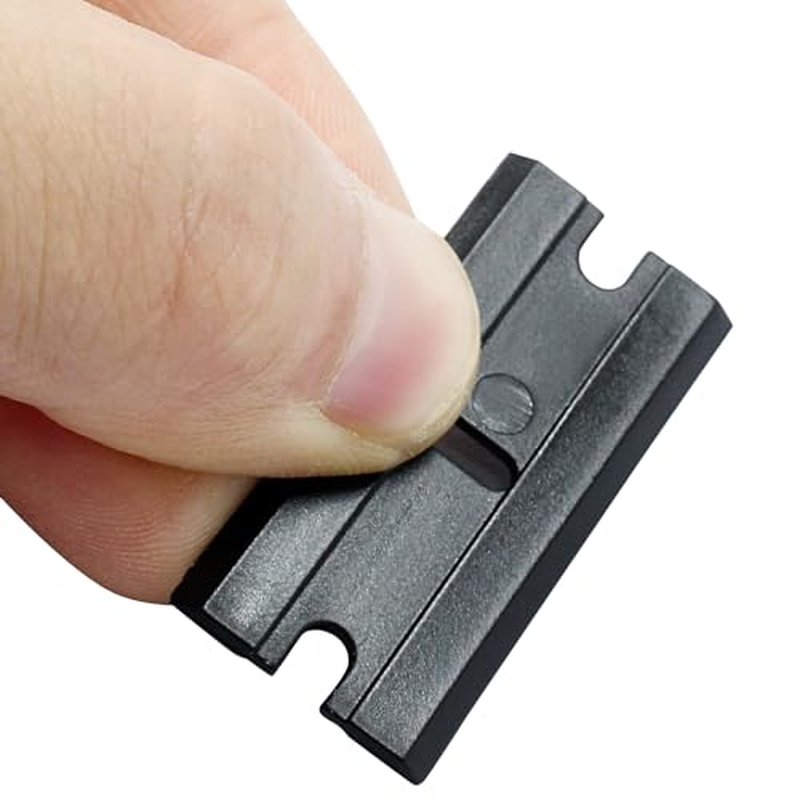 200pcs Plastic Razor Blades, Double Edged Plastic Blades, Safety Glass Scraper Blades for Cleaning Glass Removing Adhesive Residue(Black)