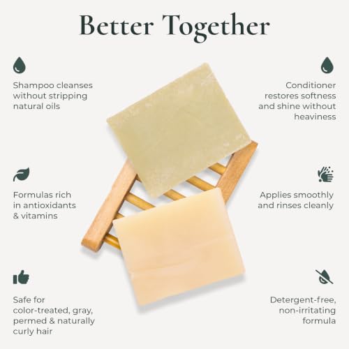 Plastic-Free Hair Care Set with Shampoo & Conditioner Bars - Moisturizing & Nourishing, 3 Pack