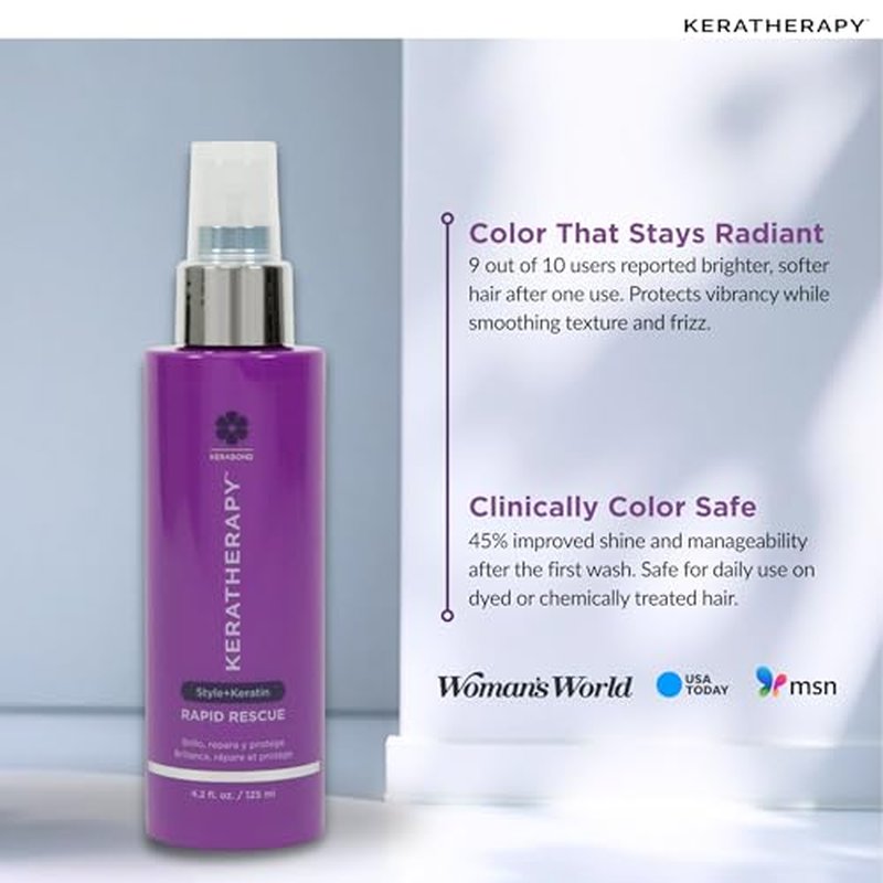 KERATHERAPY Keratin Infused Rapid Rescue Shining Shine Spray for Thermal Hair Protection, 4.2 fl. oz., 125 ml - Hair Breakage Repair Spray with Coffee Extract, Sunflower, Macadamia Oil, & Pearl Powder