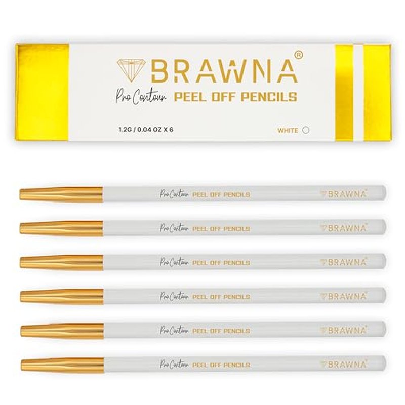 Brawna 6 Pack Brow Pro Peel Off Pencils For Lip & Eyebrow Mapping - Microblading Supplies - White