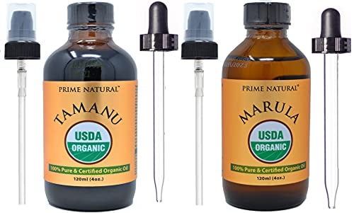 Organic Tamanu & Marula Oil Bundle - Face, Hair & Skin Moisturizer - USDA Certified Virgin Cold Pressed Vegan
