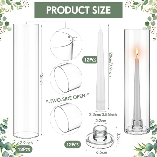 36 Pack 12-Inch Tall Glass Hurricane Candle Holders with Taper Candles for Decor