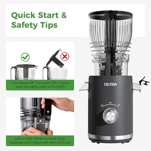 OSTBA 300W Cold Press Slow Masticating Juicer with 5.8-Inch Wide Feed Chute - Black
