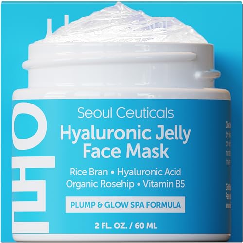 SeoulCeuticals Korean Skin Care Hyaluronic Acid Jelly Face Mask ? Rice Bran + Vit B5 + Rosehip Anti Aging K Beauty Skincare for Plump Glowing Skin 2oz