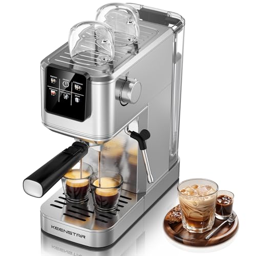 Large Silver KEENSTAR 20-Bar Espresso Machine with Milk Frother - Hot & Cold Coffee Maker