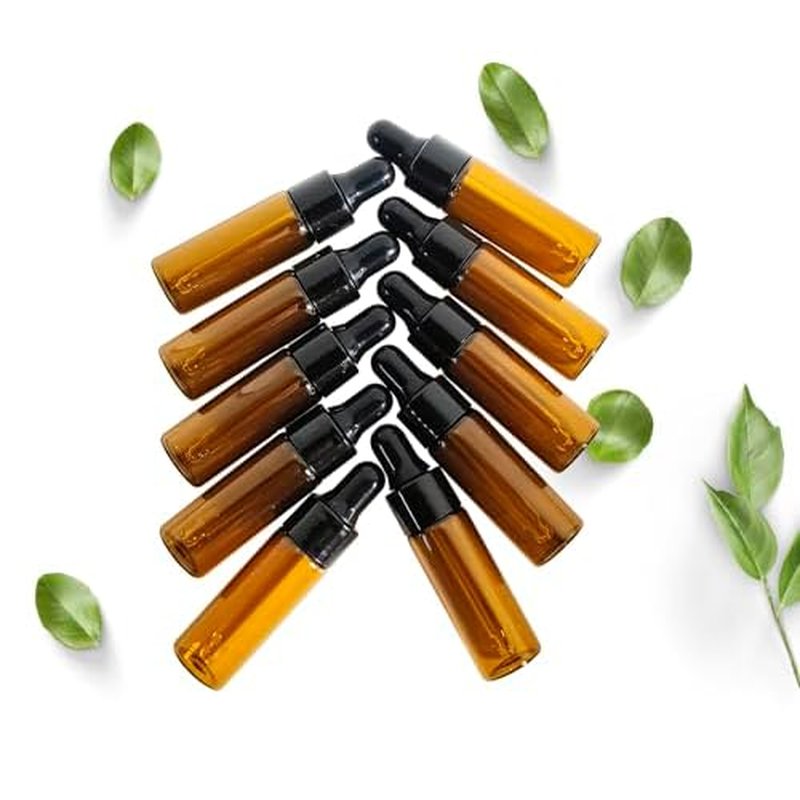 50Pcs 5ml Sample Dropper Bottles,Amber Glass Dropper Bottles for Essential Oils Sample Cosmetic Perfume Traveling
