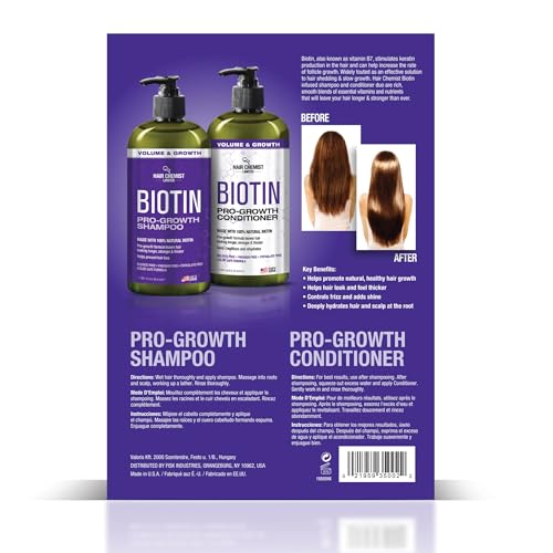 Hair Chemist Biotin Pro-Growth Shampoo & Conditioner Set - 33.8oz Each, Hair Loss & Thinning Care Gift Box