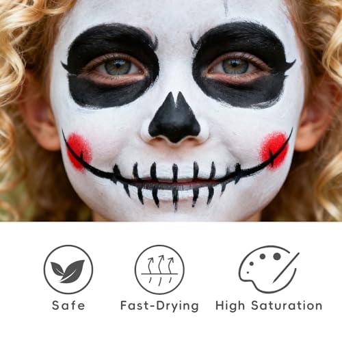 White Face Paint 90g (3.17 oz) Non-Toxic,Water Activated Face Painting Kit for Kids Adults,SFX Makeup Facepaint Palette for Halloween,Cosplay,Theater Party,Skeleton Skull Joker Special Effects
